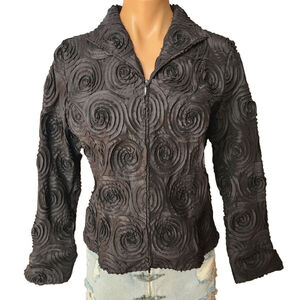 SAMUEL DONG Black Rose Textured Stretch Zip-Up Blazer M